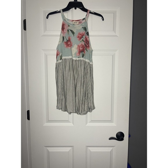 BiBi Tops - Bibi High Neck Floral Striped Pattern Tank Top  multicolor medium
